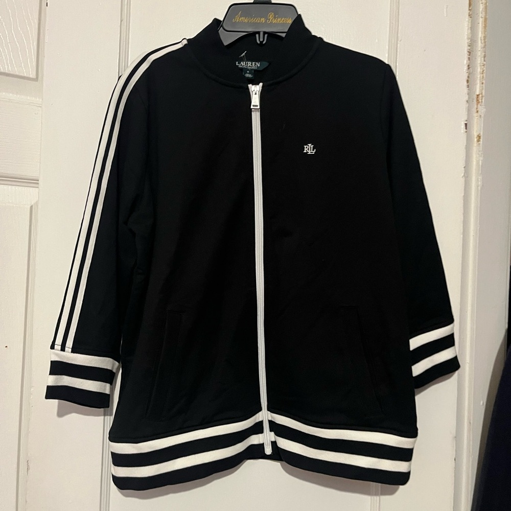 Lauren Ralph Lauren Black Jacket with White Stripe Accents